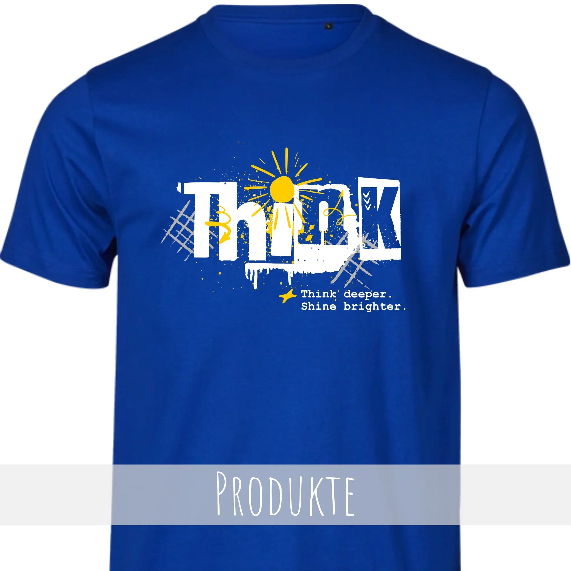 Das Shirt-Design „THINK“ aus unserer Kategorie Typografie Arts verbindet Grafik mit ausdrucksstarker Schriftgestaltung.