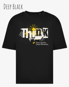 die Abbildung zeigt ein heavyweight oversized design-t-shirt awdis 240 t in der farbe deep black mit dem motiv think.