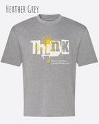 die Abbildung zeigt ein heavyweight oversized design-t-shirt awdis 240 t in der farbe heather grey mit dem motiv think.