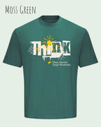 die Abbildung zeigt ein heavyweight oversized design-t-shirt awdis 240 t in der farbe moss green mit dem motiv think.