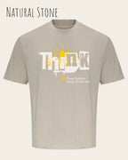 die Abbildung zeigt ein heavyweight oversized design-t-shirt awdis 240 t in der farbe natural stone mit dem motiv think.
