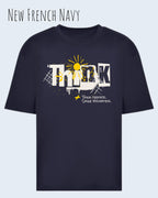 die Abbildung zeigt ein heavyweight oversized design-t-shirt awdis 240 t in der farbe new feench navy mit dem motiv think.