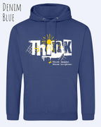 unisex basic hoodie denim blue aus weicher baumwollmischung mit think design