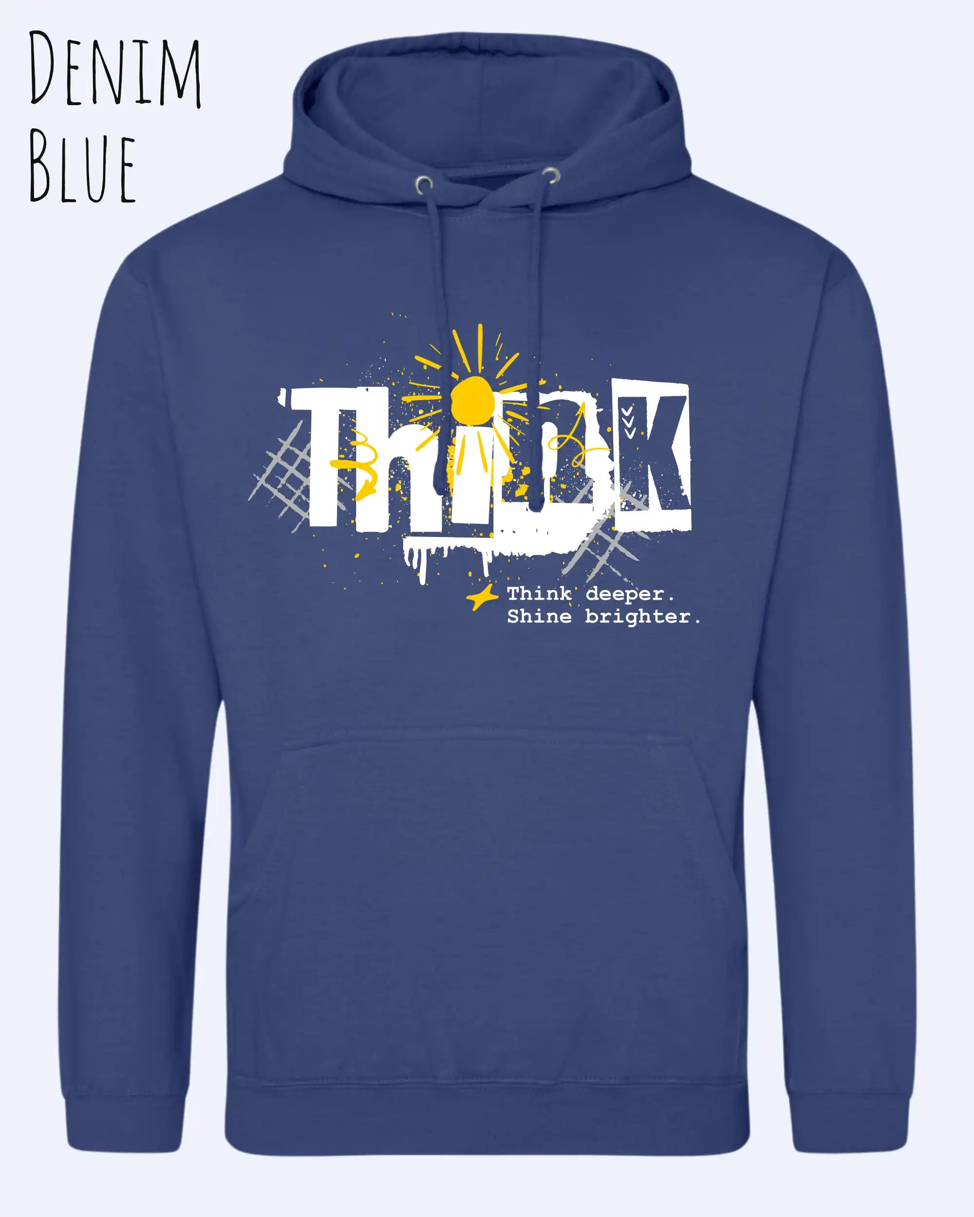 unisex basic hoodie denim blue aus weicher baumwollmischung mit think design