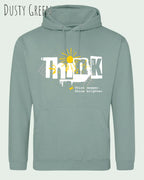 unisex basic hoodie dusty green aus weicher baumwollmischung mit think design
