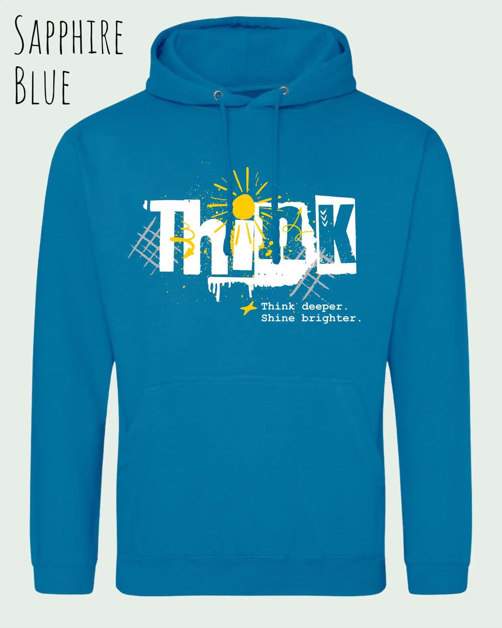 unisex basic hoodie sapphire blue aus weicher baumwollmischung mit think design
