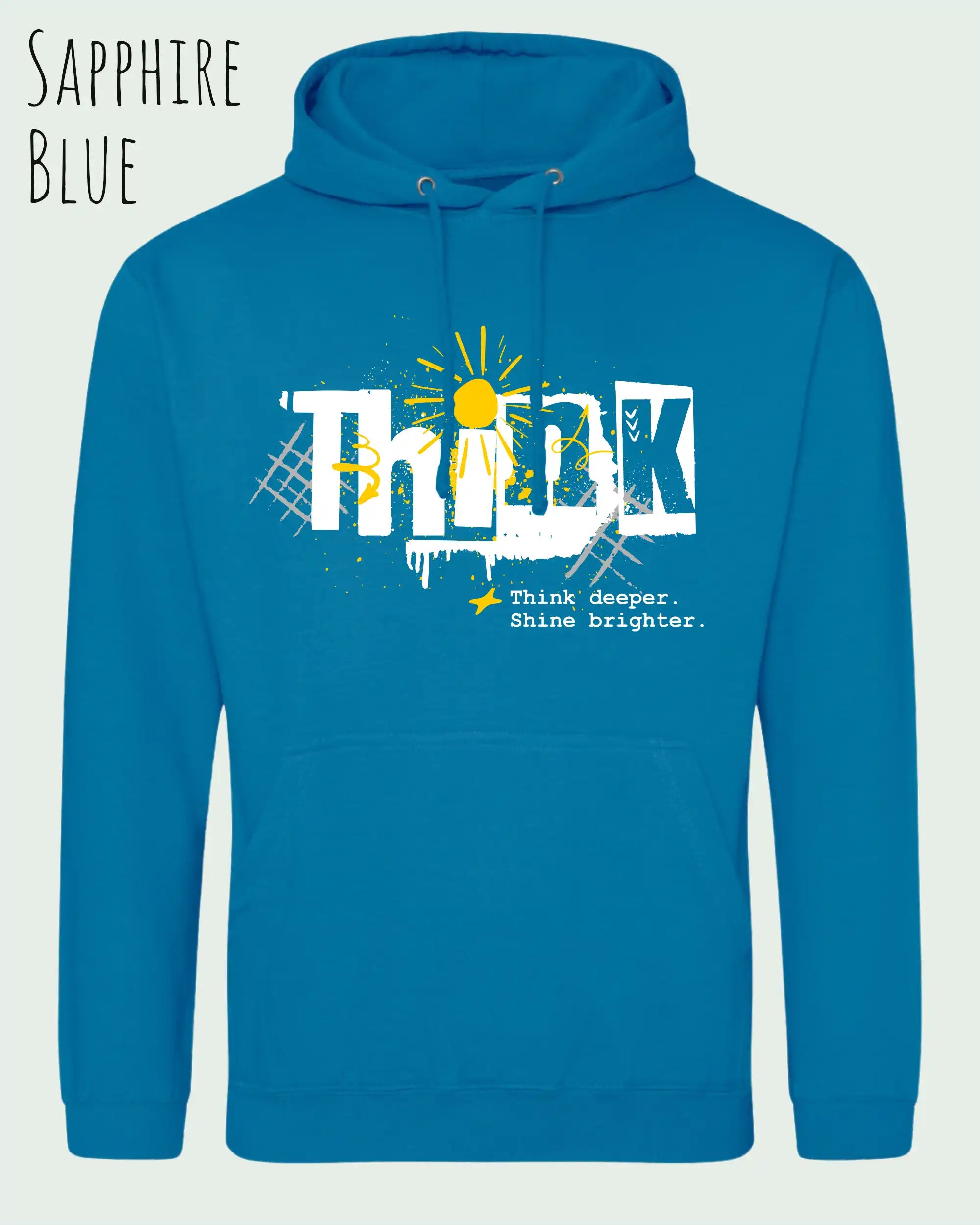 unisex basic hoodie sapphire blue aus weicher baumwollmischung mit think design
