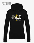 damen hoodie deep black im feminine fit aus weicher baumwollmischung mit design think