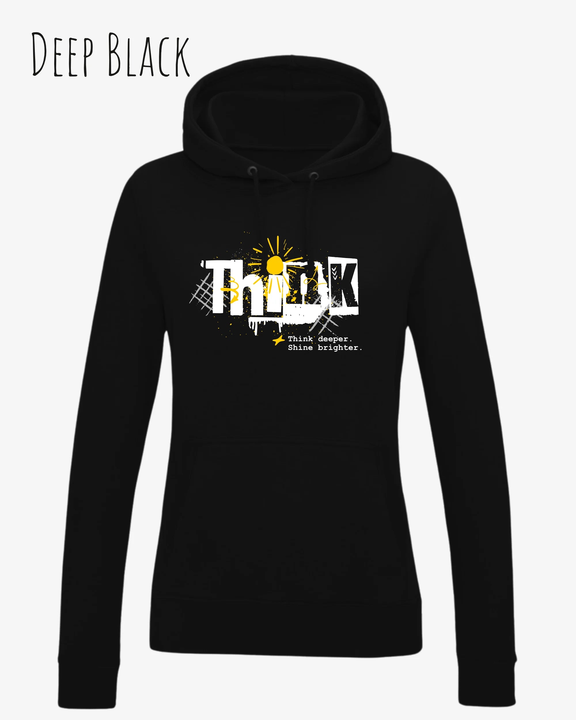damen hoodie deep black im feminine fit aus weicher baumwollmischung mit design think