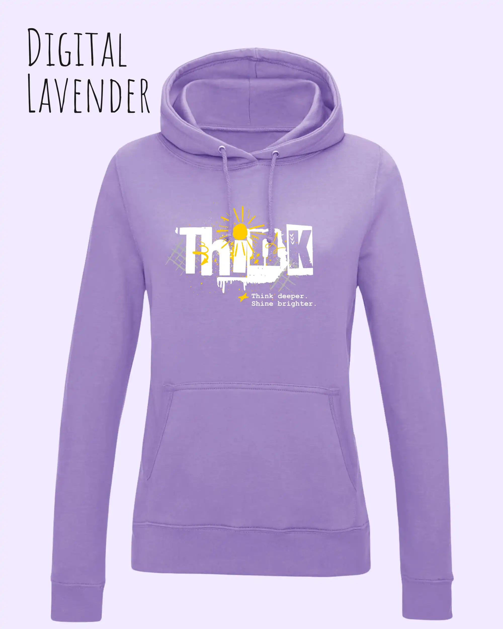 damen hoodie digital lavender  im feminine fit aus weicher baumwollmischung mit design think