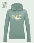 damen hoodie dusty green im feminine fit aus weicher baumwollmischung mit design think