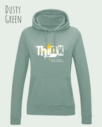 damen hoodie dusty green im feminine fit aus weicher baumwollmischung mit design think