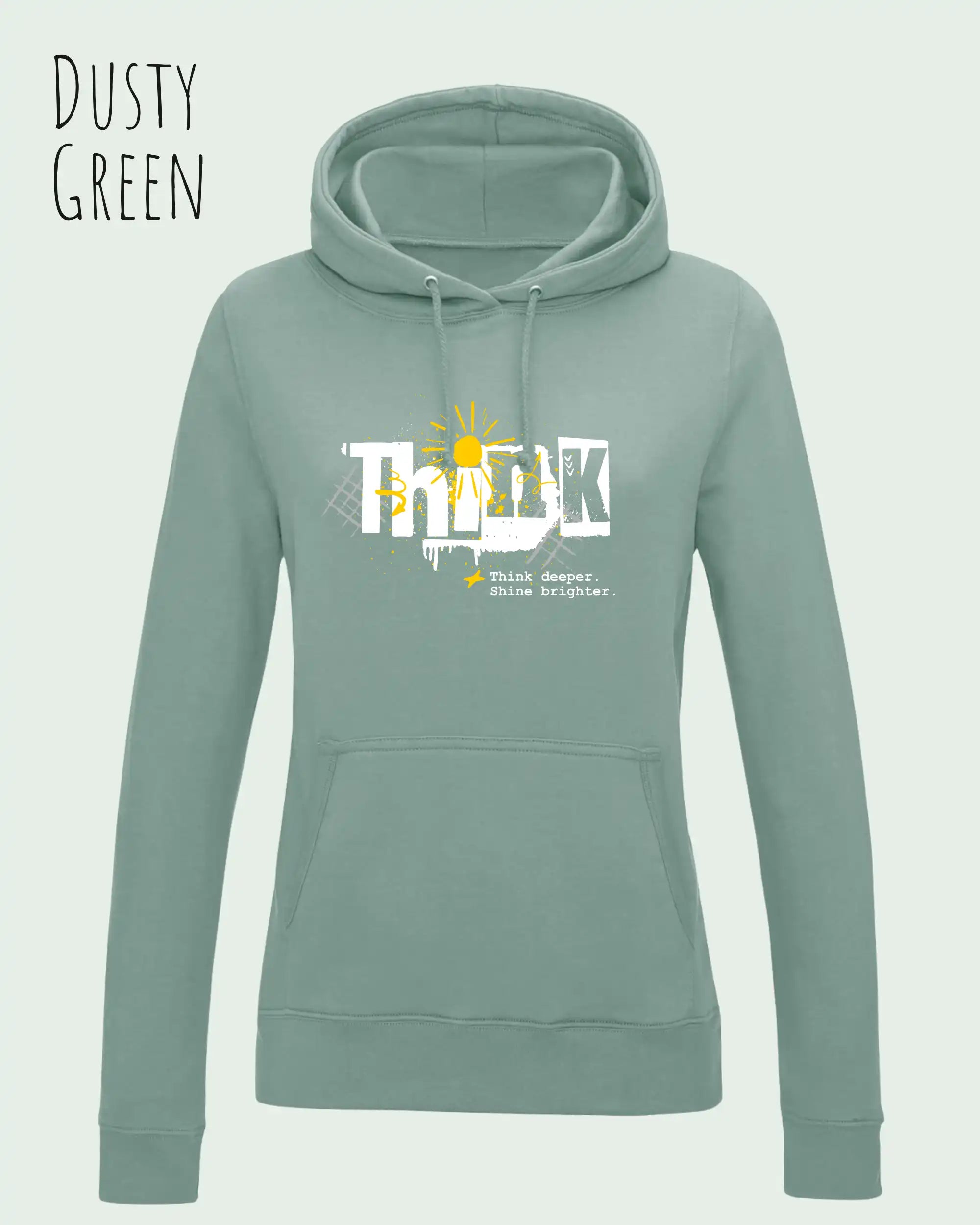 damen hoodie dusty green im feminine fit aus weicher baumwollmischung mit design think