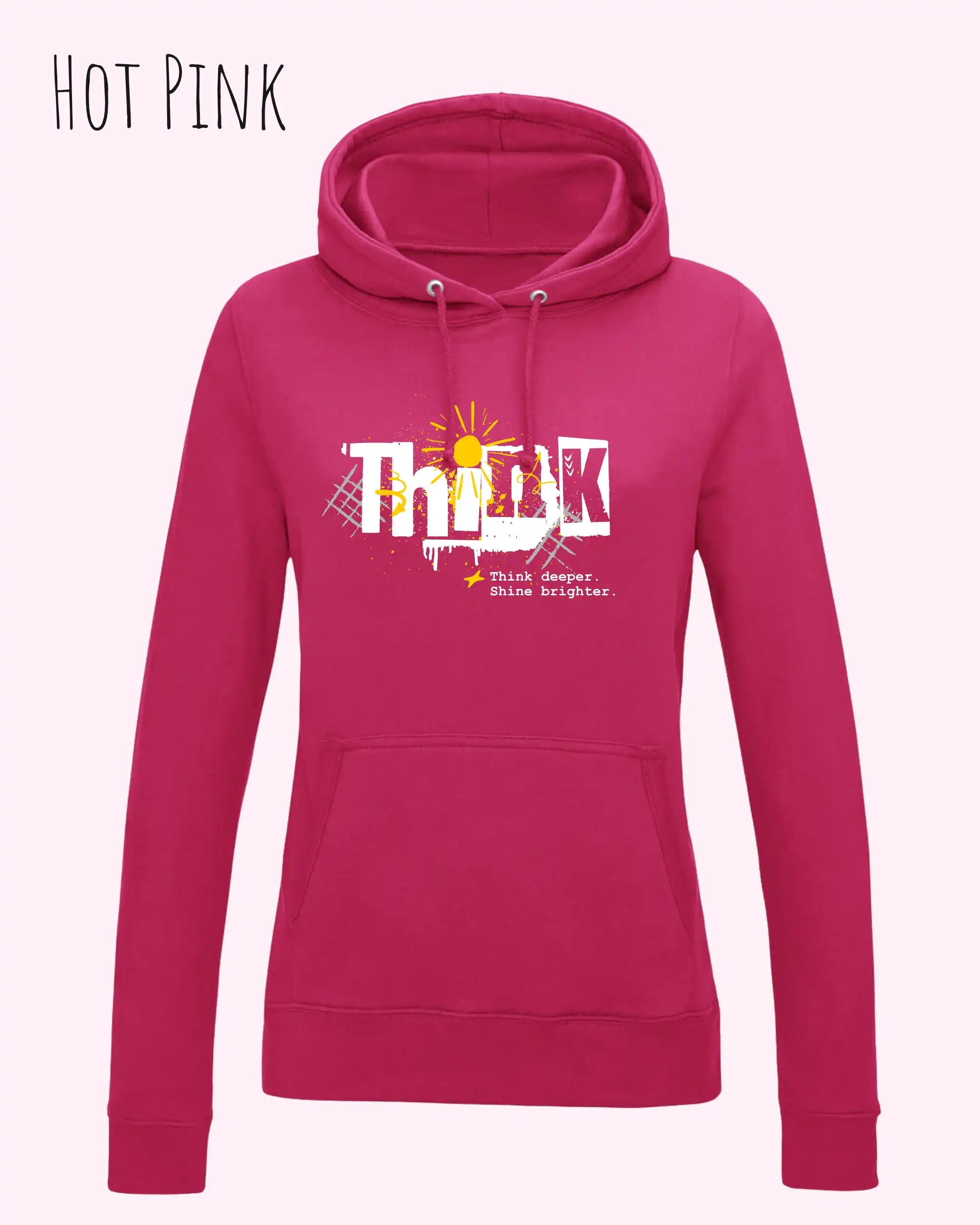 damen hoodie hot pink im feminine fit aus weicher baumwollmischung mit design think