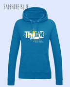 damen hoodie sapphire blue im feminine fit aus weicher baumwollmischung mit design think