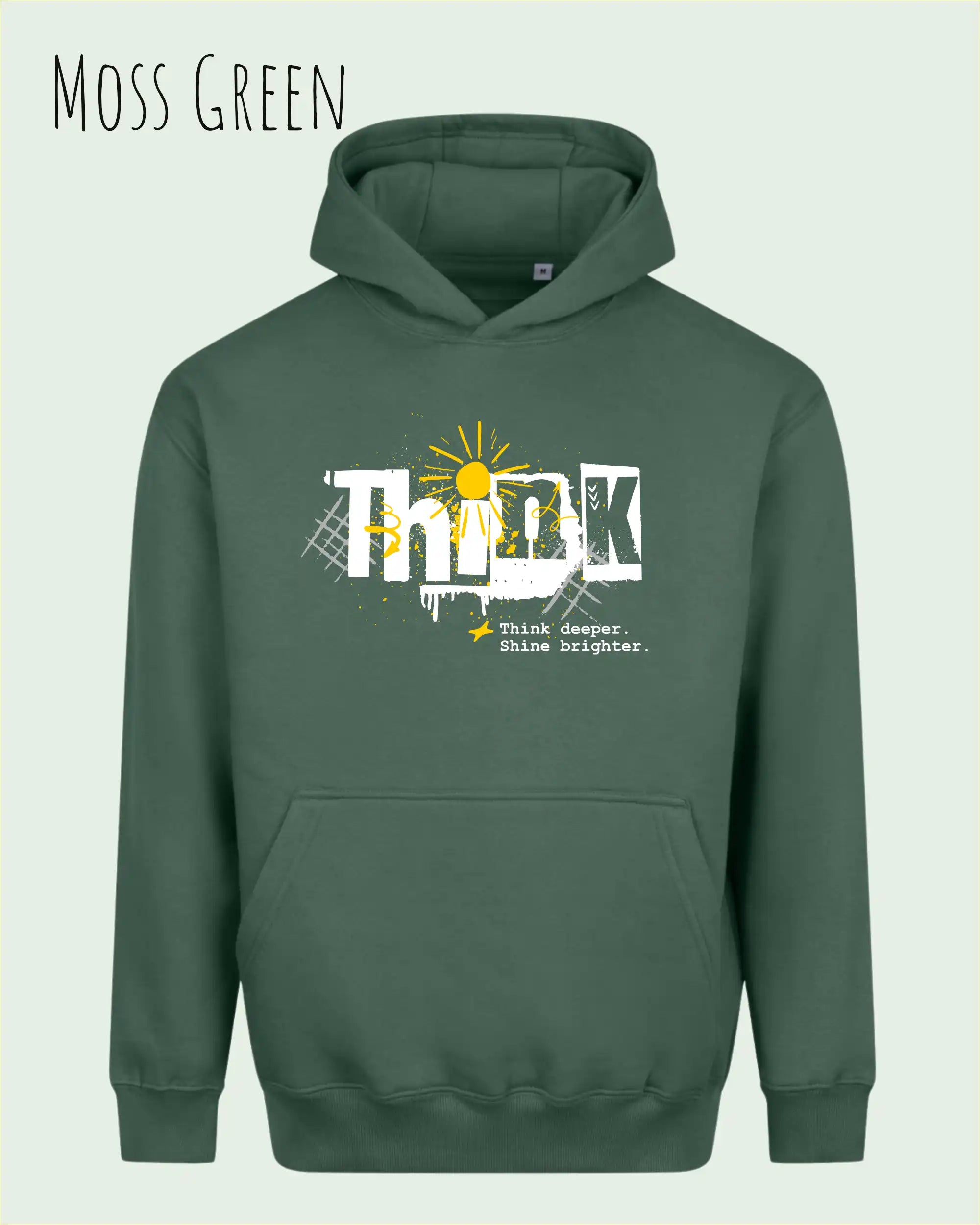 unisex streetwear hoodie moss green im oversize fit mit design think