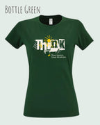 die Abbildung zeigt das design-t-shirt SOL’S Imperial Women 11502 in der farbe bottle green mit dem Motiv "think deeper shine brighter".