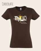 die Abbildung zeigt das design-t-shirt SOL’S Imperial Women 11502 in der farbe chocolate mit dem Motiv "think deeper shine brighter".