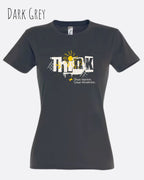 die Abbildung zeigt das design-t-shirt SOL’S Imperial Women 11502 in der farbe dark grey mit dem Motiv "think deeper shine brighter".
