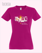 die Abbildung zeigt das design-t-shirt SOL’S Imperial Women 11502 in der farbe fuchsia mit dem Motiv "think deeper shine brighter".