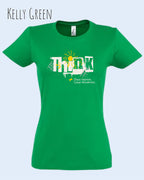 die Abbildung zeigt das design-t-shirt SOL’S Imperial Women 11502 in der farbe kelly green mit dem Motiv "think deeper shine brighter".
