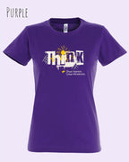die Abbildung zeigt das design-t-shirt SOL’S Imperial Women 11502 in der farbe purple mit dem Motiv "think deeper shine brighter".