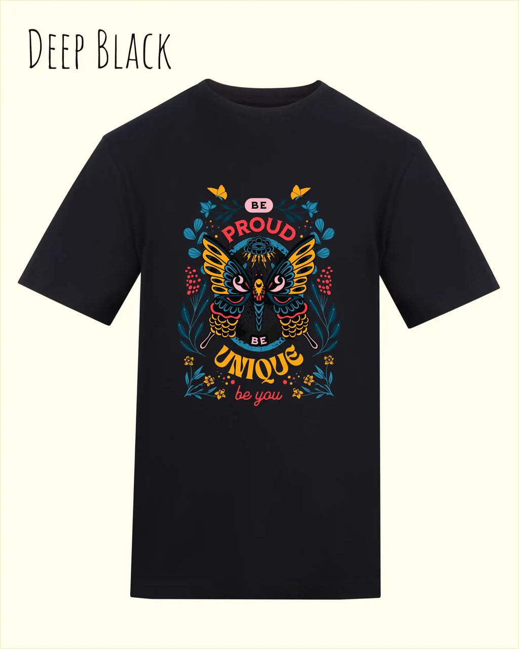unisex baumwoll t shirt deep black mit be proud design
