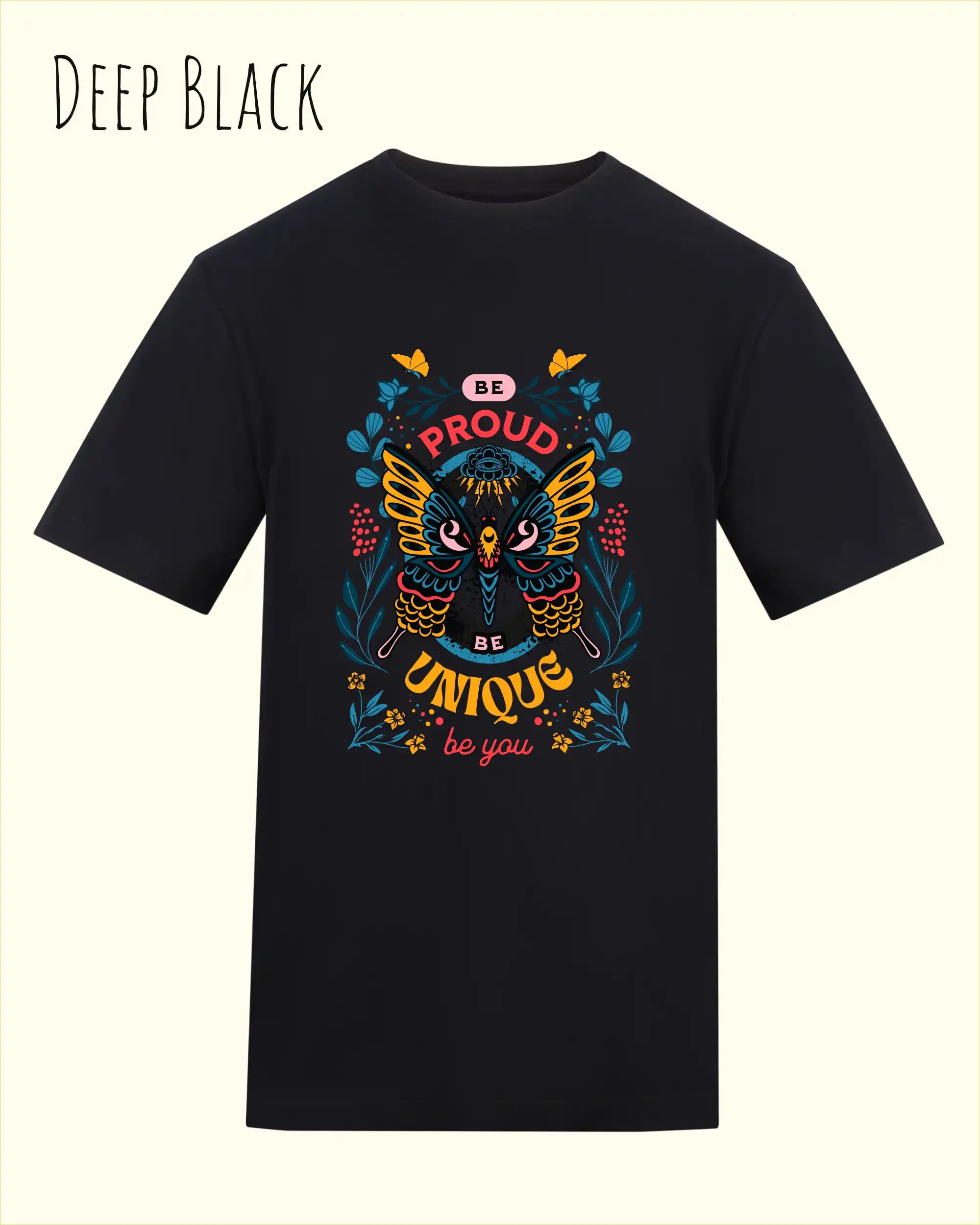 unisex baumwoll t shirt deep black mit be proud design

