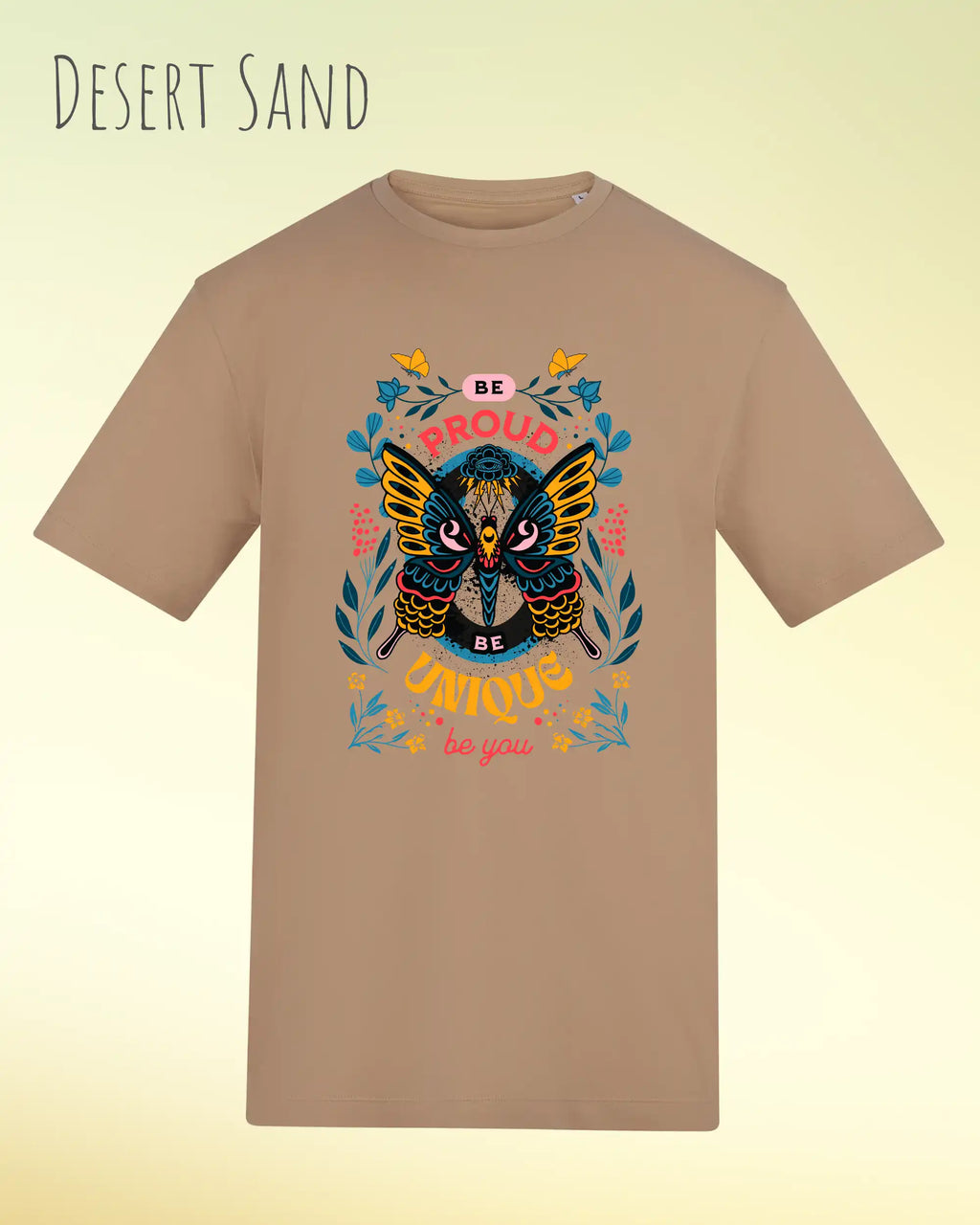 unisex baumwoll t shirt desert sand mit be proud design
