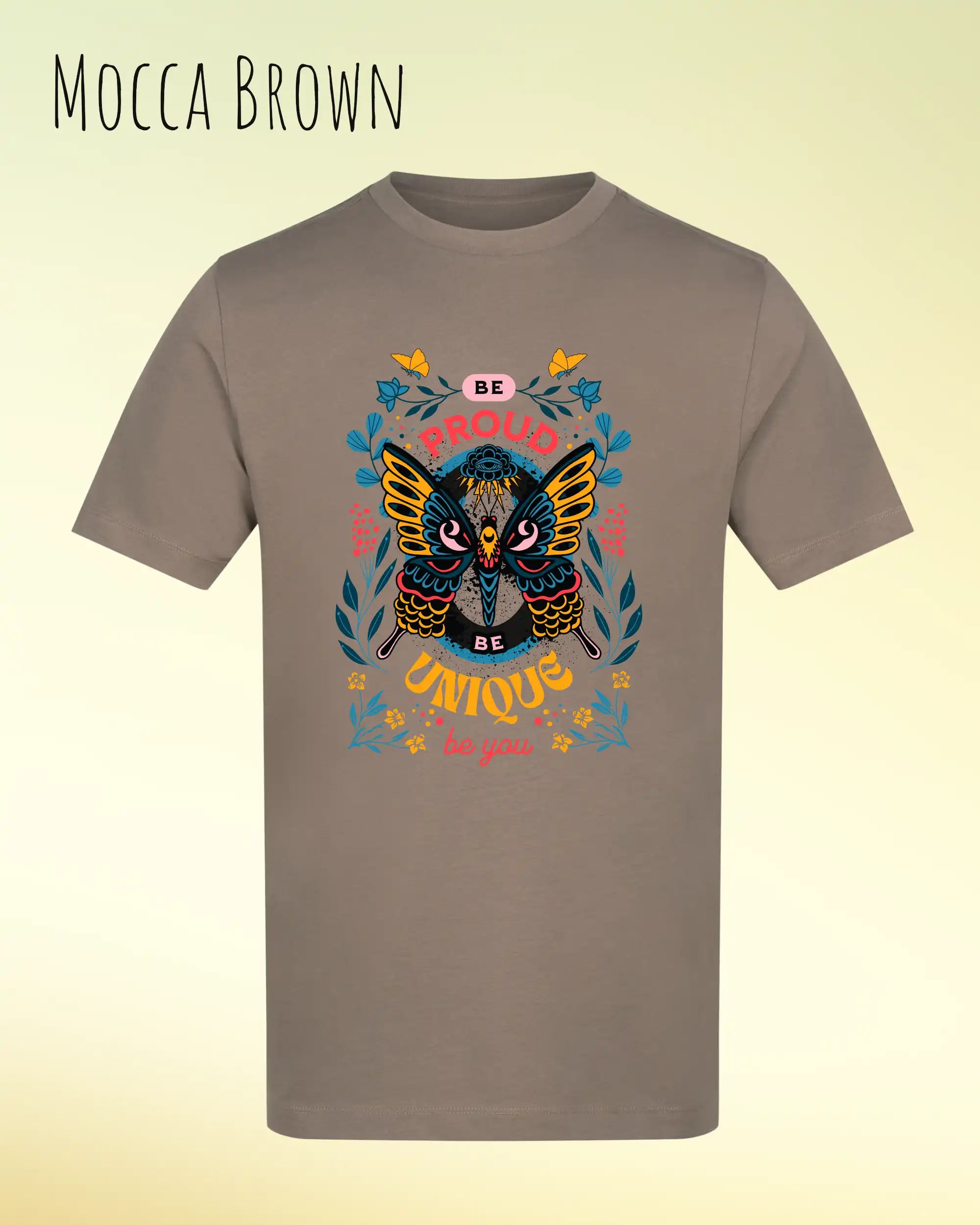 unisex baumwoll t shirt mock brown mit be proud design
