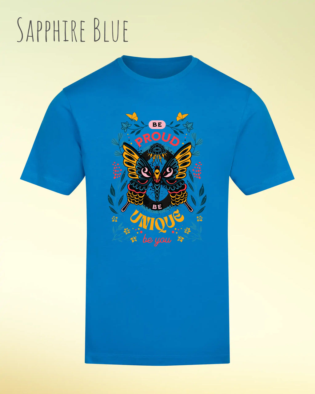 unisex baumwoll t shirt sapphire blue mit be proud design
