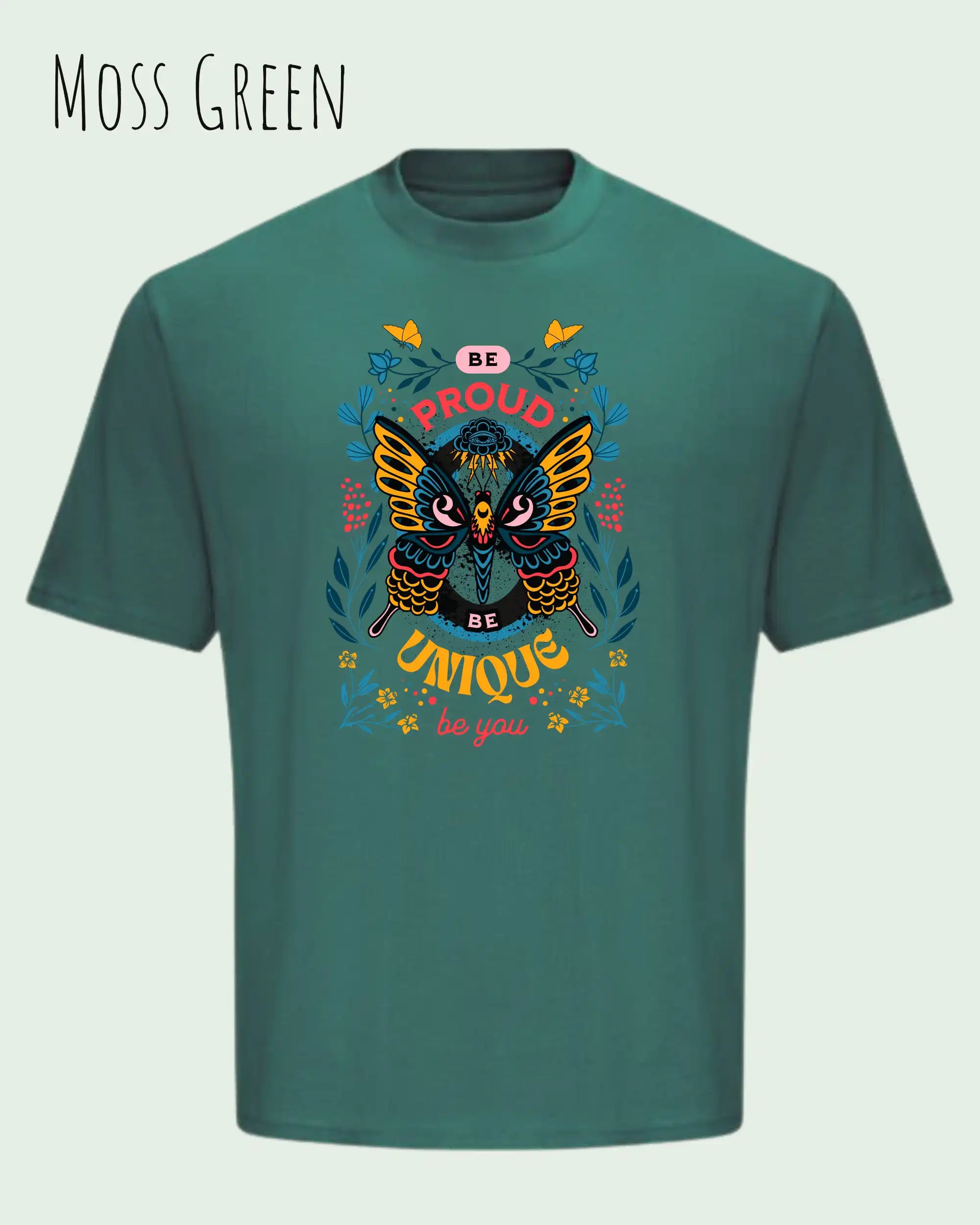 Heavyweight Oversized T-Shirt – AWDis 240 T – Unisex - farbe moss green - design be proud be you
