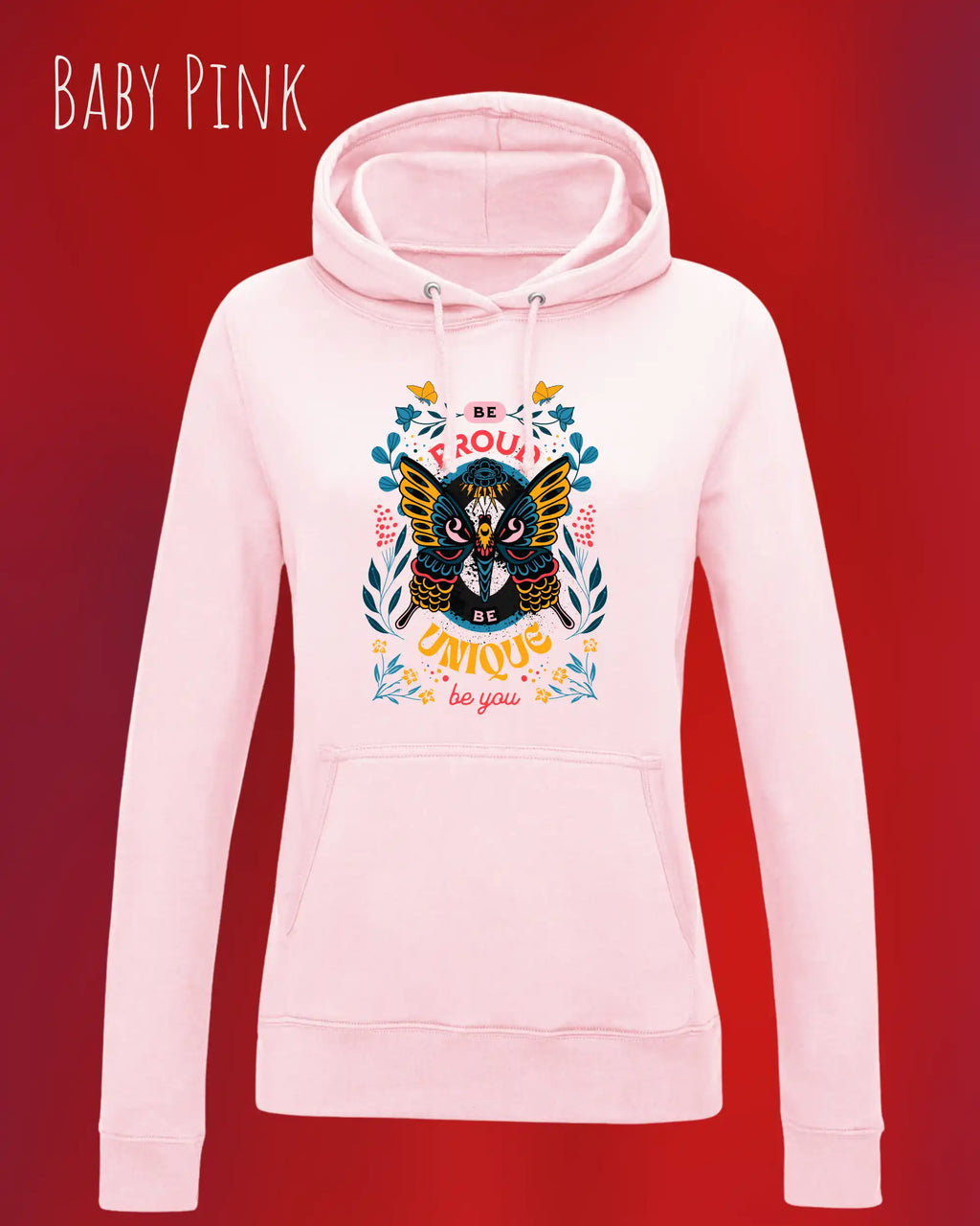 damen hoodie baby pink im feminine fit aus weicher baumwollmischung mit design be proud