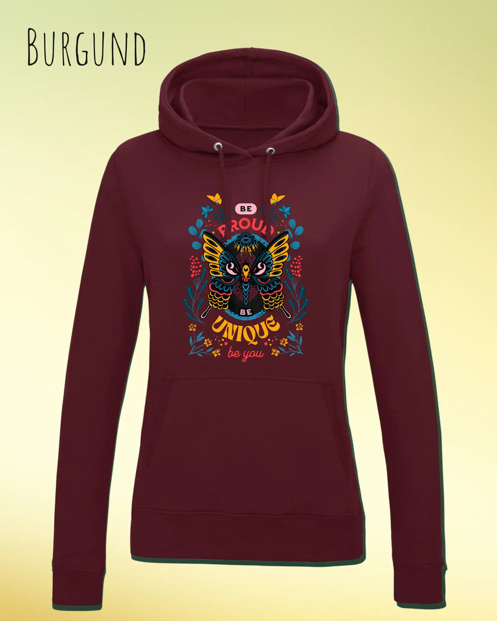 damen hoodie burgundy  im feminine fit aus weicher baumwollmischung mit design be proud