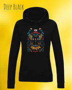damen hoodie deep black im feminine fit aus weicher baumwollmischung mit design be proud
