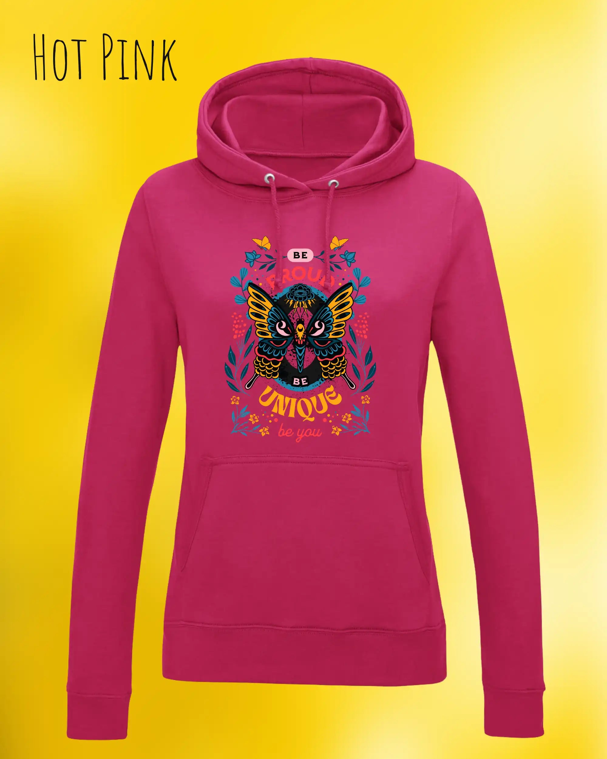 damen hoodie hot pink im feminine fit aus weicher baumwollmischung mit design be proud