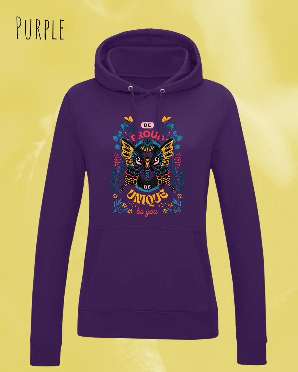 damen hoodie purple im feminine fit aus weicher baumwollmischung mit design be proud