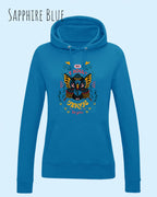 damen hoodie sapphire blue im feminine fit aus weicher baumwollmischung mit design be proud