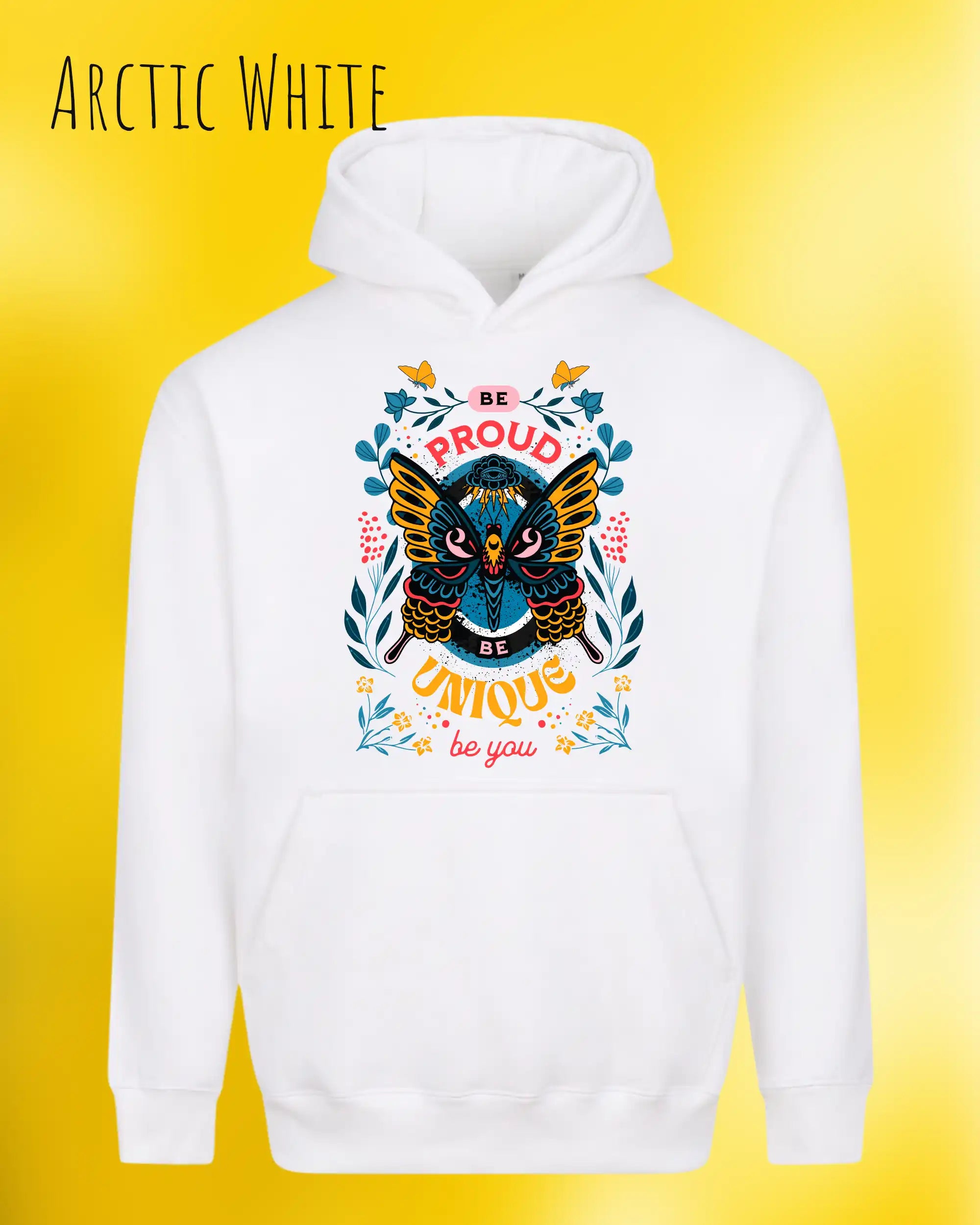 unisex streetwear hoodie arctic white im oversize fit mit design be proud