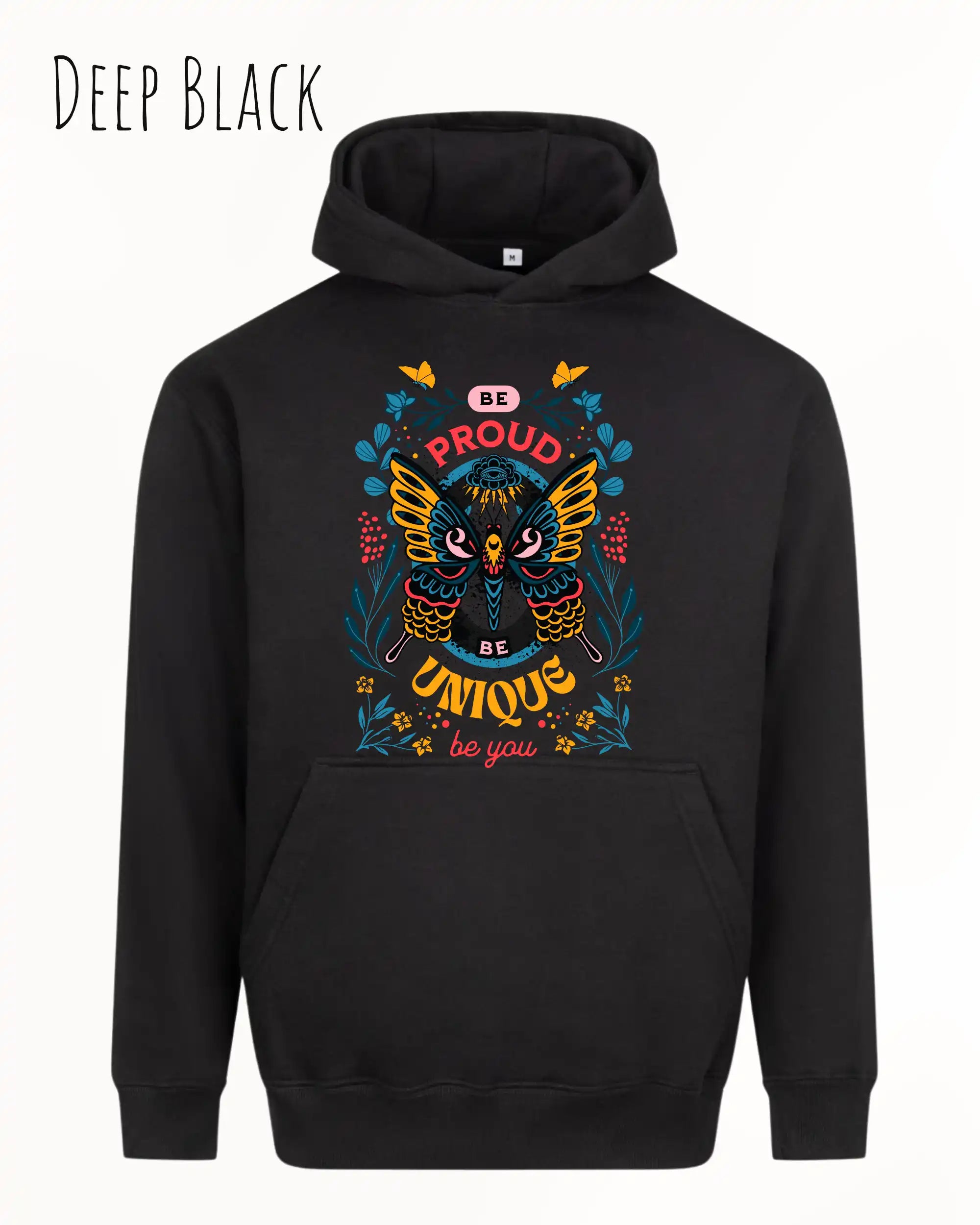 unisex streetwear hoodie deep black im oversize fit mit design be proud