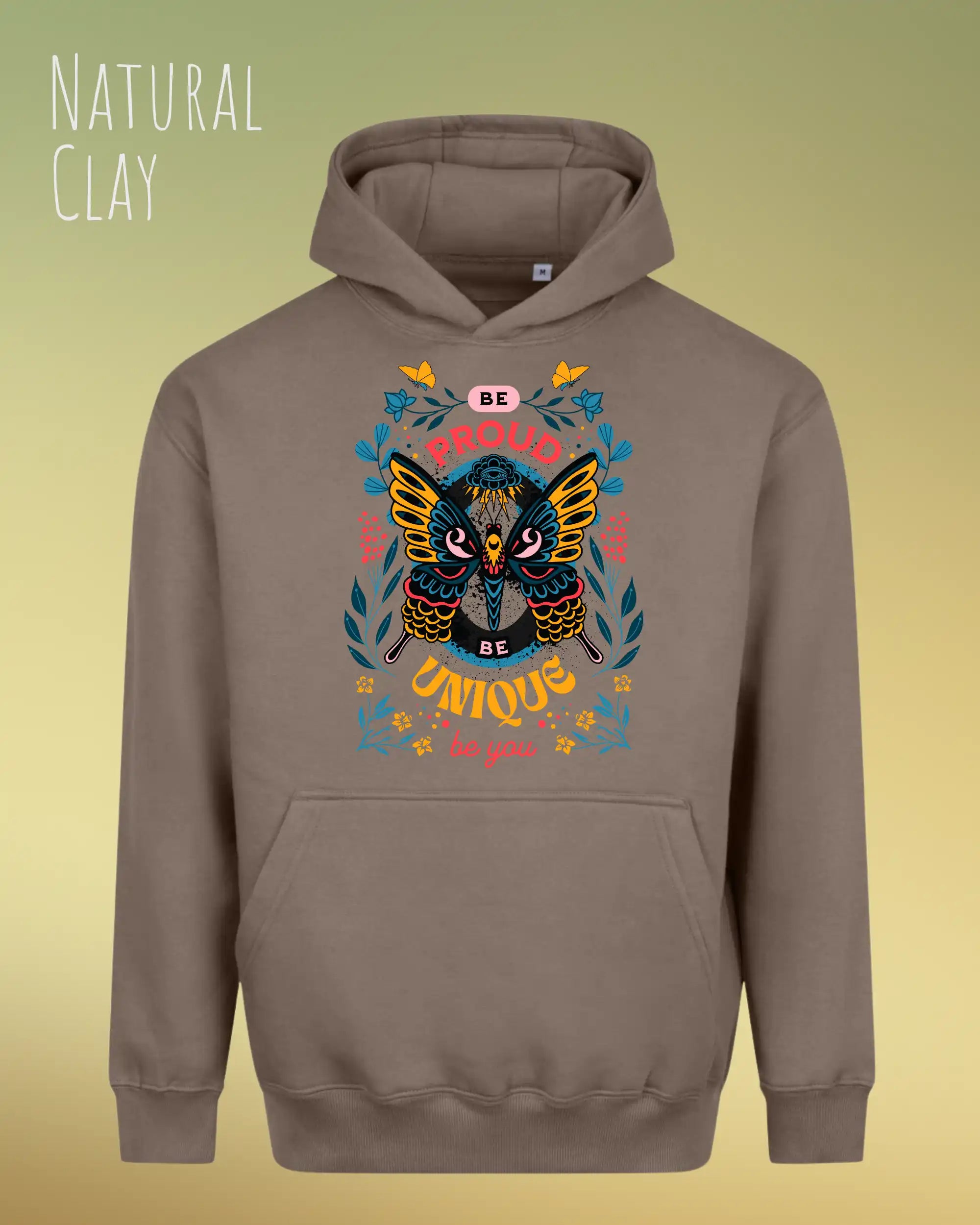 unisex streetwear hoodie natural clay im oversize fit mit design be proud