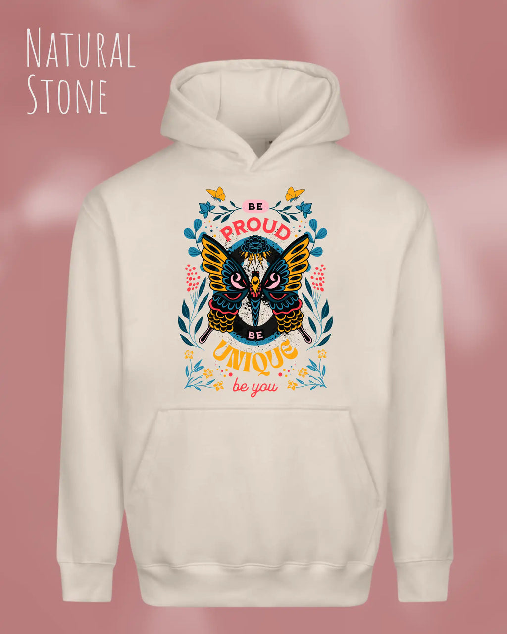unisex streetwear hoodie natural stone im oversize fit mit design be proud