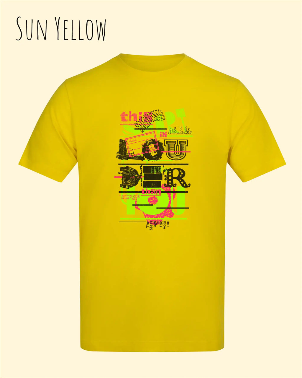Baumwolle T-Shirt – AWDis 150 T – Unisex - Farbe SUN YELLOW - Design: LOUDER