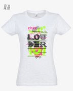 die Abbildung zeigt das design-t-shirt SOL’S Imperial Women 11502 in der farbe ash mit dem Motiv "this shirt is louder ...".