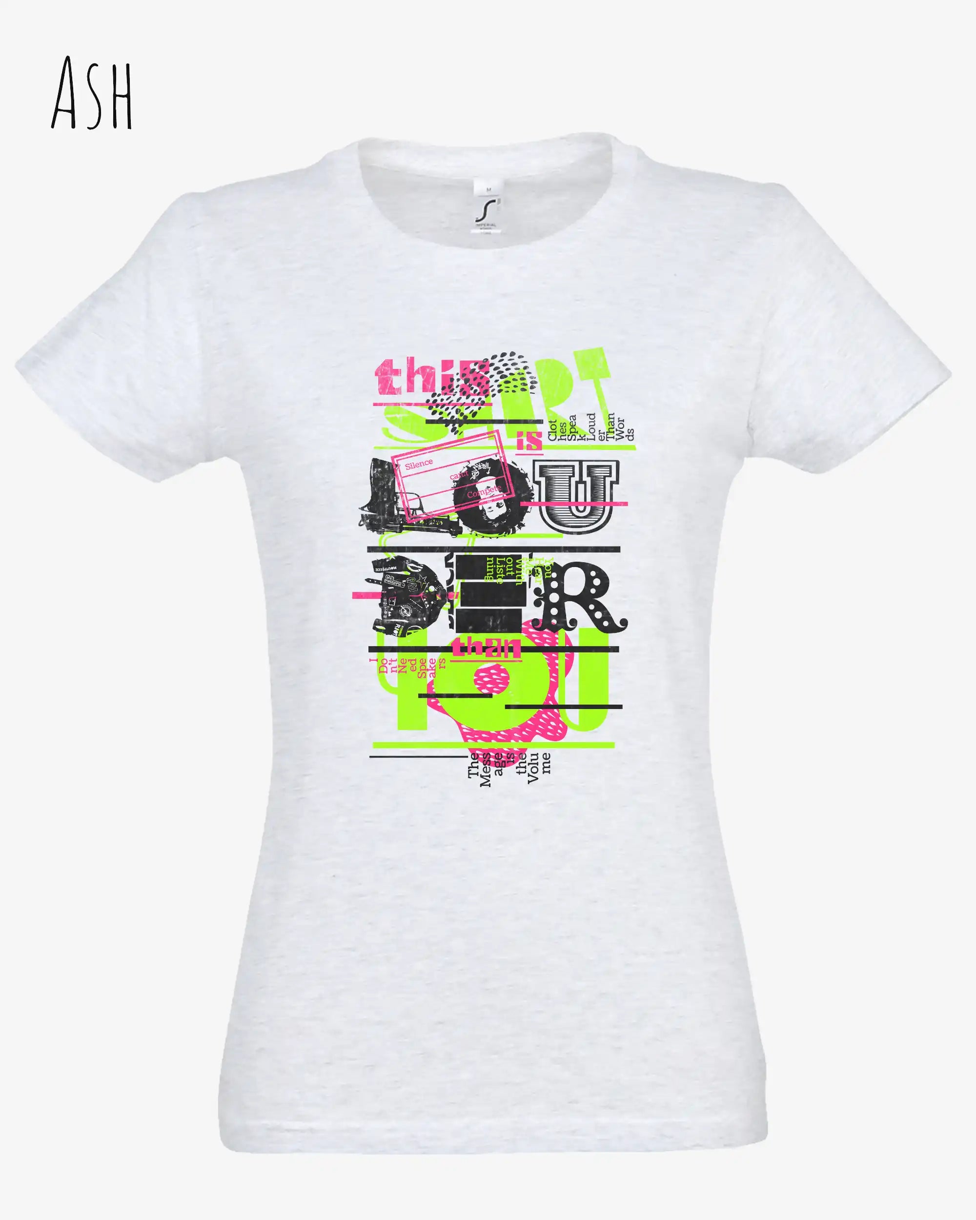 die Abbildung zeigt das design-t-shirt SOL’S Imperial Women 11502 in der farbe ash mit dem Motiv "this shirt is louder ...".