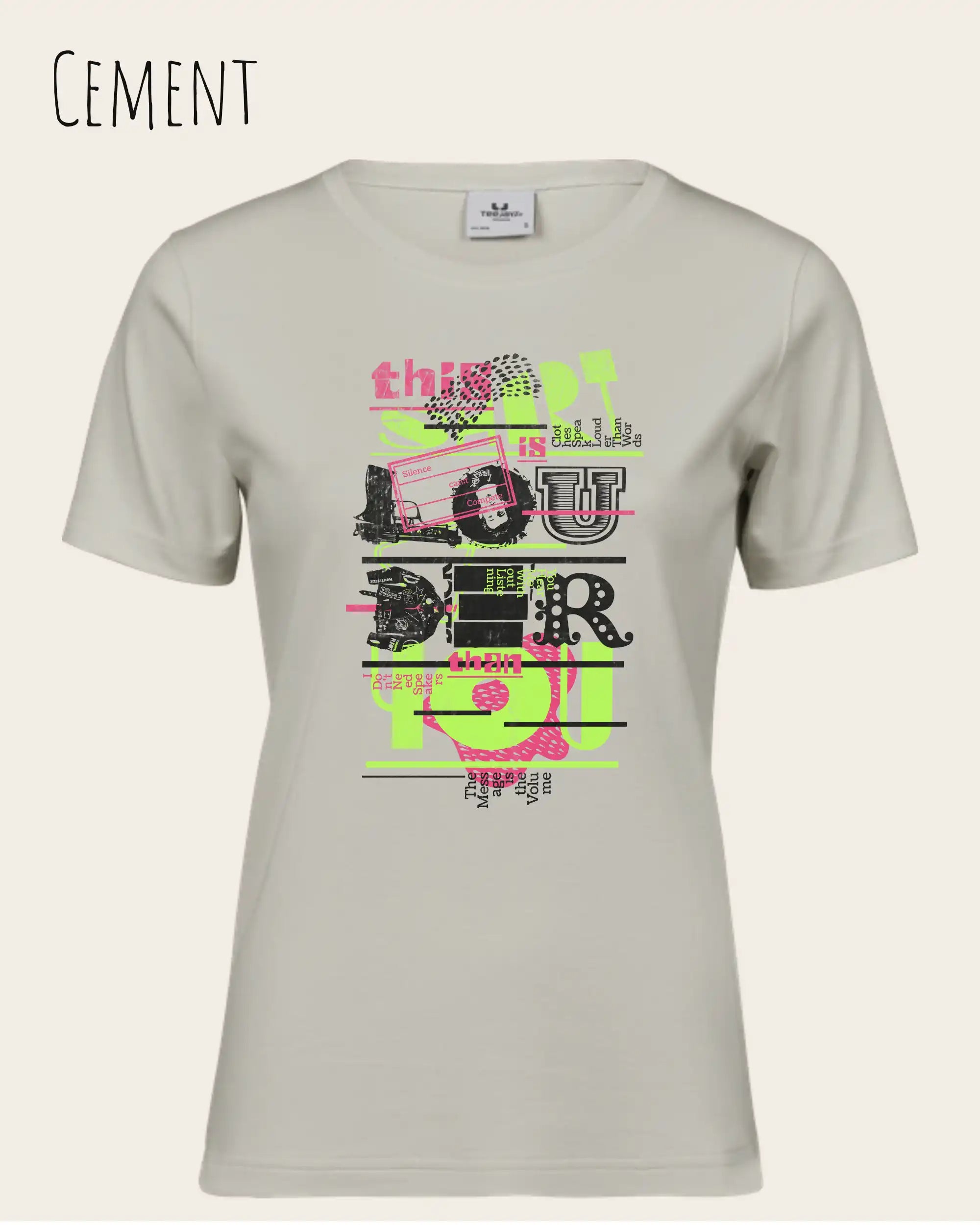 das bild zeigt das T-Shirt Tee Jays Women's Interlock Tee STYLE 580 in der farbe cement mit dem design "this shirt is louder than you".