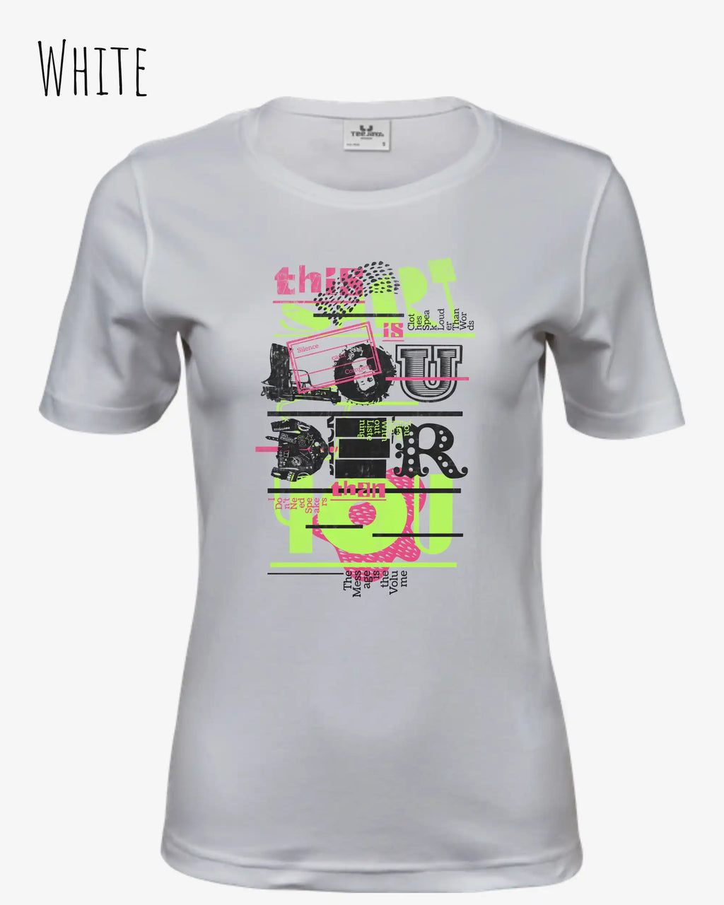 das bild zeigt das T-Shirt Tee Jays Women's Interlock Tee STYLE 580 in der farbe white mit dem design "this shirt is louder than you".