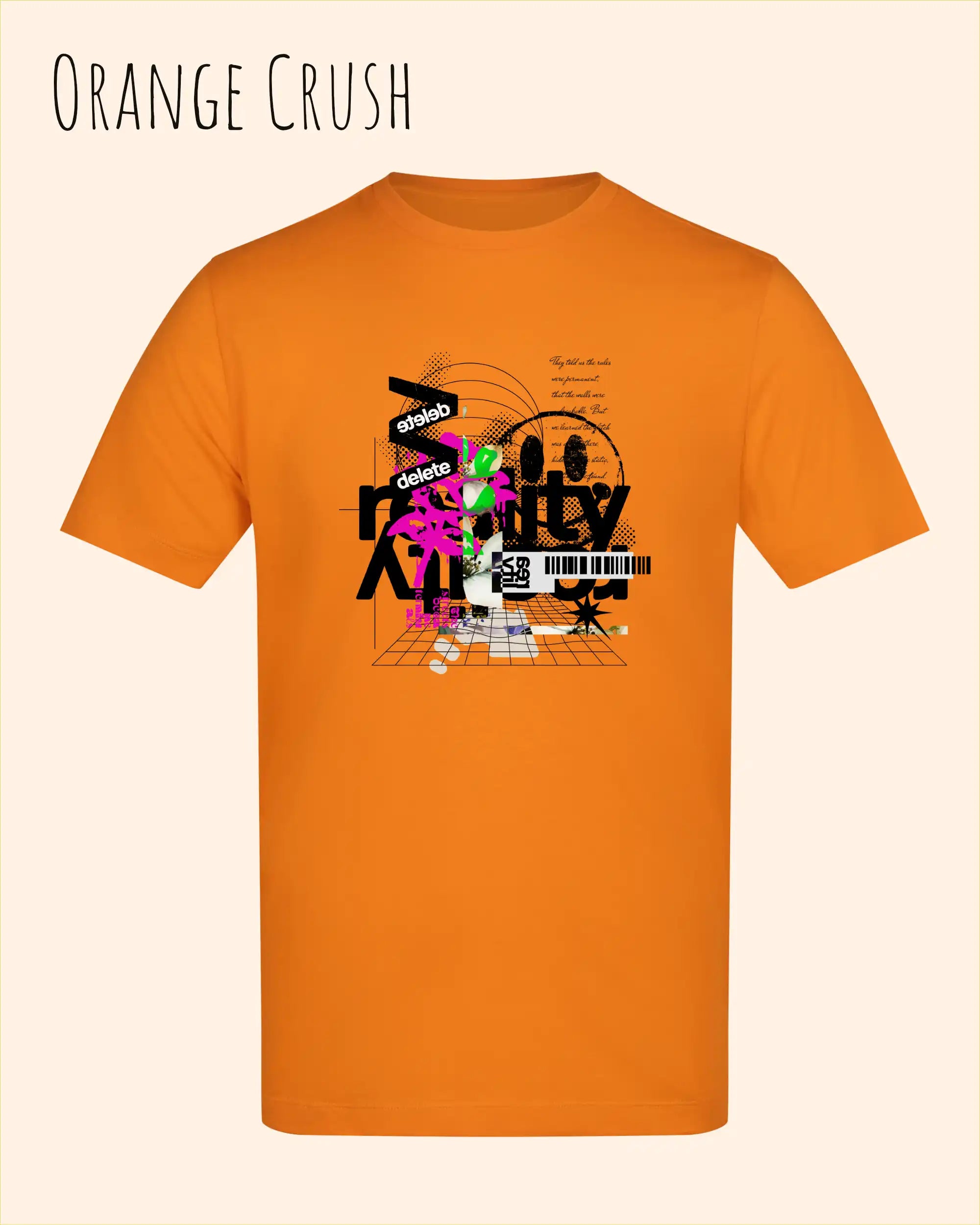 Baumwolle T-Shirt – AWDis 150 T – Unisex - Farbe ORANGE CRUSH - Design: DELETE REALITY