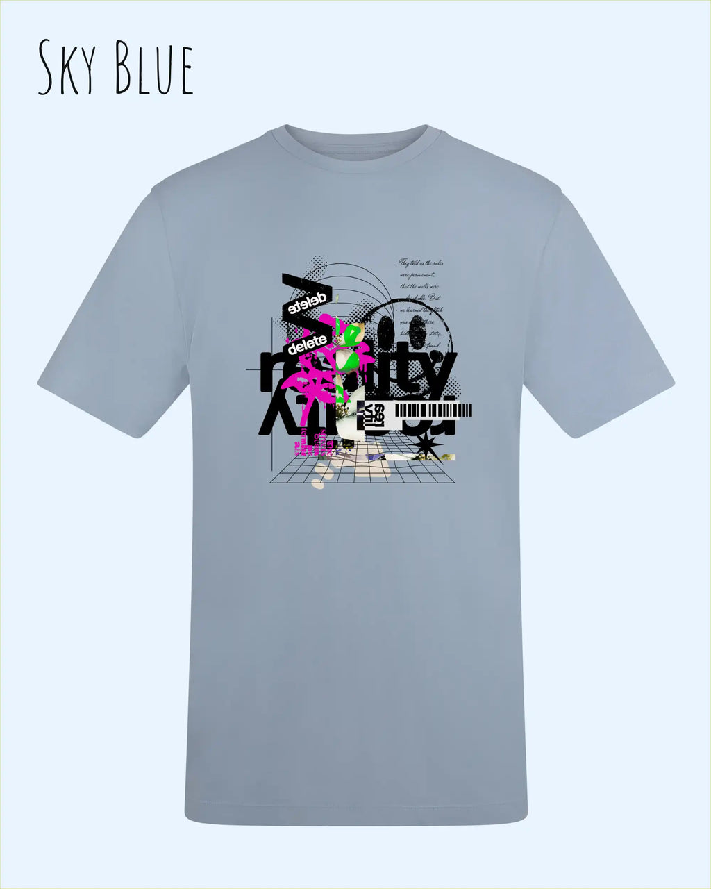 Baumwolle T-Shirt – AWDis 150 T – Unisex - Farbe SKY BLUE - Design: DELETE REALITY