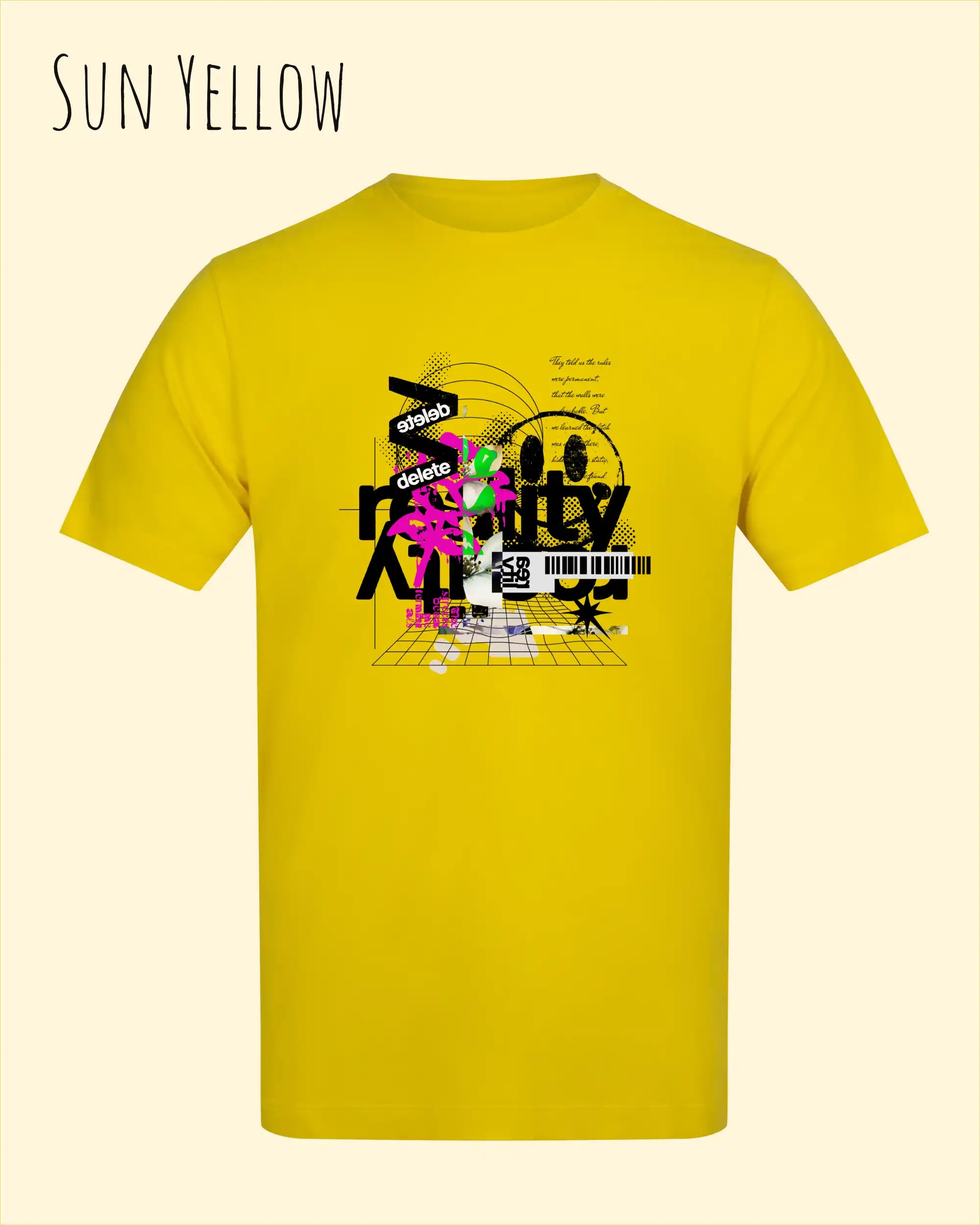Baumwolle T-Shirt – AWDis 150 T – Unisex - Farbe SUN YELLOW - Design: DELETE REALITY